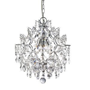 Harrietta  3Lt Pendant - Chrome Metal & Clear Crystal