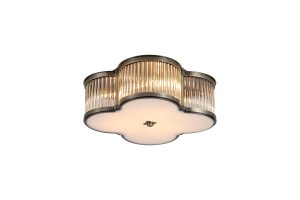 Lotus 3Lt Flush, Antique Brass Metal and Glass Diffuser