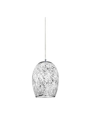 Crackle Pendant  - Satin Silver & Crackled White Glass