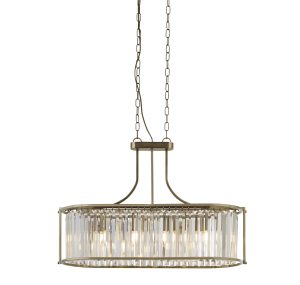Victoria 5Lt Oval Pendant - Antique Brass & Clear Crystal