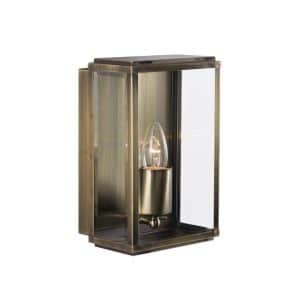 Box Outdoor Wall Light - Antique Brass Metal & Glass