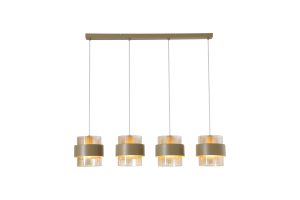 Royal 4Lt Bar Pendant, Sand Metal, Amber Ribbed Glass