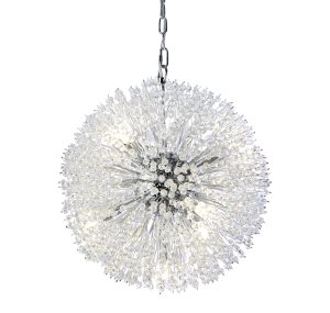 Sunburst 7Lt Pendant - Chrome Metal & Glass Beads