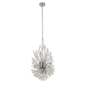 Peacock 14Lt Pendant - Chrome Metal & Crystal