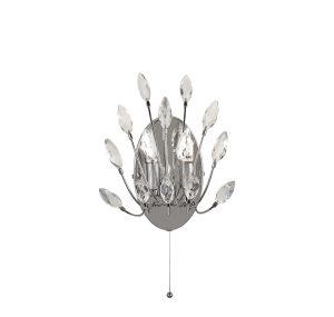 Peacock 2Lt Wall Light  - Chrome Metal & Crystal