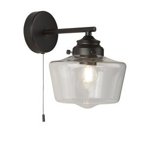 School House Wall Light  - Black Metal & Clear Glass