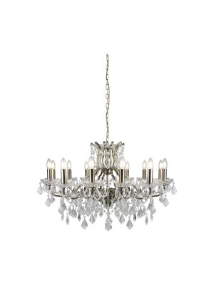Paris 12Lt Chandelier - Antique Brass Metal & Clear Crystal