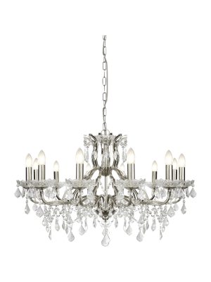 Paris 12Lt Chandelier -  Satin Silver & Clear Crystal Drops