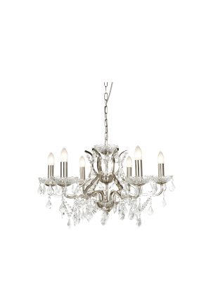 Paris 6Lt Chandelier - Satin Silver Metal & Clear Crystal