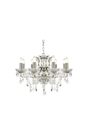 Paris  8Lt Chandelier - Satin Silver Metal & Clear Crystal