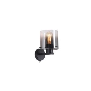 Sweden 1Lt Wall Light - Matt Black & Smoked Glass