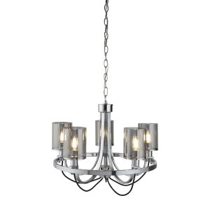 Catalina 5Lt Pendant - Chrome Metal & Smoked Glass