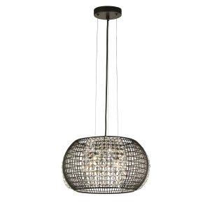 Cage 4Lt Pendant - Black Metal & Crystal Glass