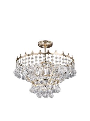 Versailles 5Lt Semi-Flush Chandelier - Gold Metal & Crystal