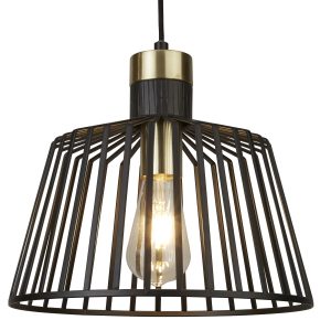 Bird Cage Pendant - Black & Satin Brass Metal