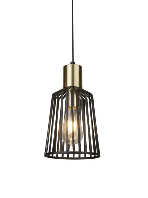 Bird Cage Pendant - Black & Satin Brass Metal