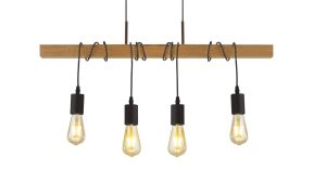 Woody 4Lt Bar Pendant - Natural Wood & Black Metal