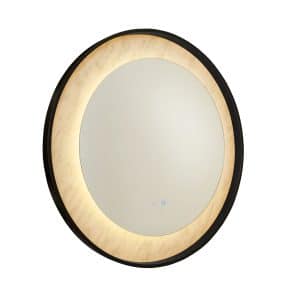 Luxo LED Bathroom Mirror, Matt Black Metal with Marble Effect