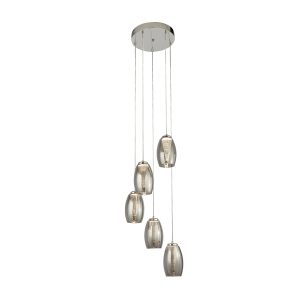 Cyclone 5Lt Multi-Drop Pendant - Chrome Metal & Smoked Glass