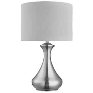 Touch Table Lamp - Satin Silver Metal & Ivory Fabric Shade