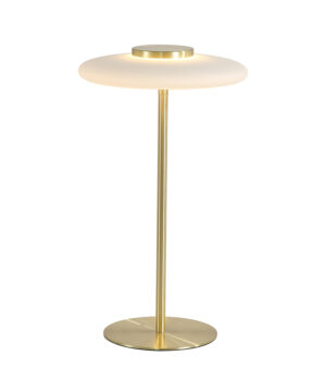 Record LED Table Lamp, Gold Metal with White Glass