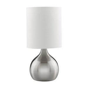 Touch Table Lamp - Satin Silver Metal & Ivory Fabric Shade