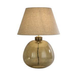 Zenith 1Lt Table Lamp, Green Glass with Natural Linen Shade