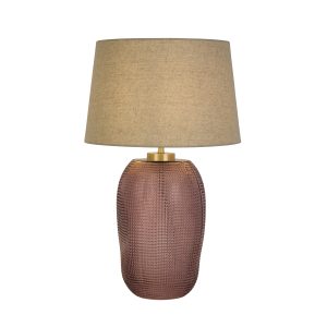 Amethyst 1Lt Table Lamp, Pink Glass with Natural Linen Shade