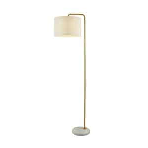 Gallow Floor Lamp-Antique Gold Metal, Marble & White Fabric