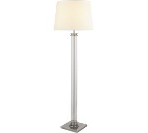 Pedestal Floor Lamp - Satin Silver, Glass & Cream Fabric