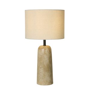 Agra Table Lamp - Travertine effect & Fabric Shade