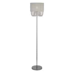 Bellano Floor Lamp - Chrome Metal, White Fabric, Clear Acry
