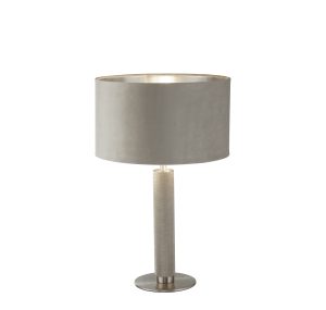 London Table Lamp- Knurled Satin Silver & Taupe Velvet Shade