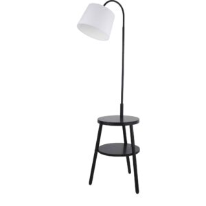 Ridge Shelf Floor Lamp - Black Metal, Wood & White Fabric