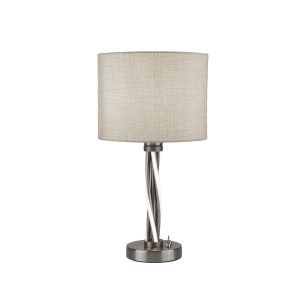 Vegas Table Lamp  - Satin Silver Metal & Ivory Hessian Shade