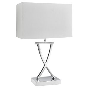 Club Table Lamp - Chrome Metal & White Faux Silk Shade