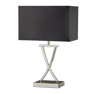 Club Table Lamp - Satin Silver Metal & Black Faux Silk Shade