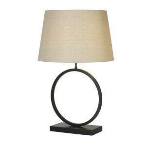 Elegant Table Lamp - Matt Black Metal With Natural Shade